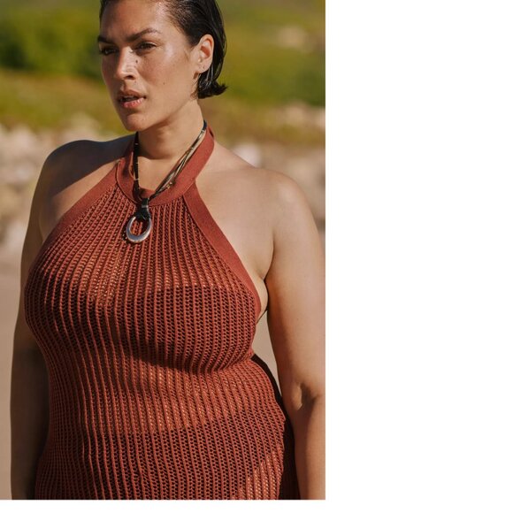 Beach Riot x Anthropologie Halter Crochet Cover-Up Dress 2x brown new with tag - Picture 4 of 6